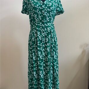 LOFT Green Floral Midi Dress